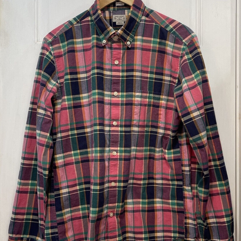 J. Crew Factory Summer Plaid Slim Fit Long Sleeve Button Down Men’s SZ Large